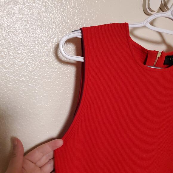 TED BAKER Scalloped Red Ribbed Sleeveless Party Dress Ted Sz 3 US 8 - Picture 6 of 11